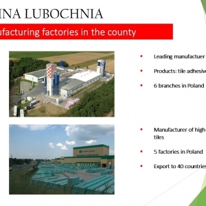 Grafika przedstawia opisy przedsiębiorstw w sąsiedztwie Gminy Lubochnia